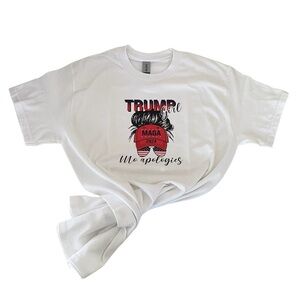 White Graphic Political Cotton T-Shirt “Trump Girl, No Apologies” Women’s Small